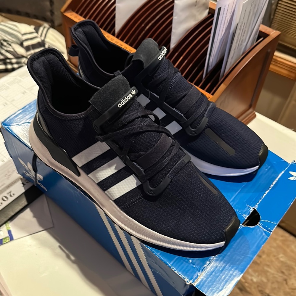 Adidas Navy and White running sneakers